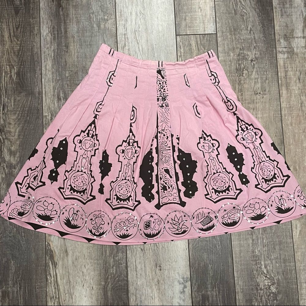 Andrew & Co. Baroque Design A-Line Skirt Black Pink with Silver Sequins Sz Small - Picture 2 of 10